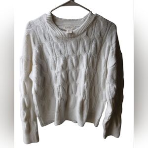 Jessica Simpson White Cable Knit Sweater Women’s Medium Cozy Winter Pullover